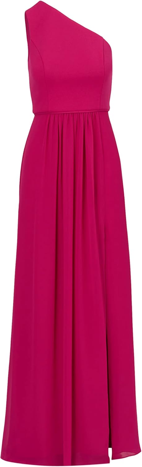 Adrianna Papell Women's One Shoulder Chiffon Gown | Long Evening Gown with Pleated Skirt, Fitted Bodice & Side Leg Slit, Bright Magenta 6 - Image 5