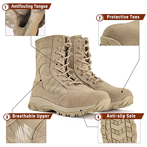 Patomio Eagle Men's Military Tactical Boots Lightweight Combat Boots Durable Leather Boots For Work Hiking Riding Desert Jungle Outdoor #TOP2
