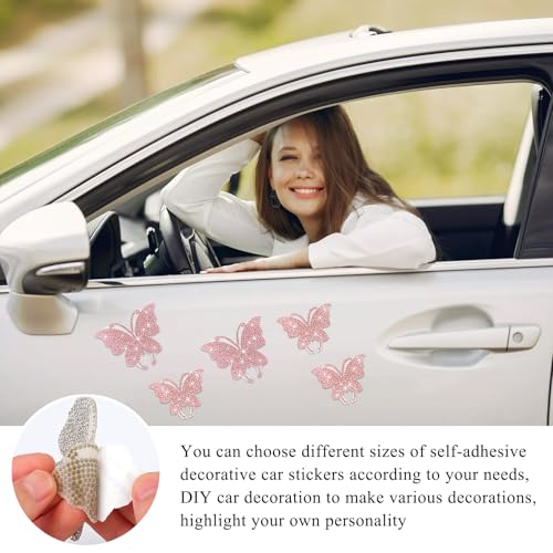 Image of Wevdn 8 PCS Butterfly Crystal Car Stickers, Shiny Rhinestone Waterproof Butterfly Car Sticker Decal, Self Adhesive Glitter Decoration Stickers for Car Bumper Window Laptops Luggage (Pink)