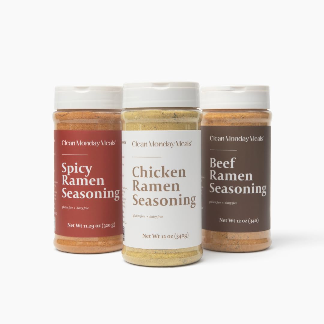 Clean Monday Meals Chicken, Beef & Spicy Ramen Seasoning Pack | Gluten-Free, Dairy-Free, Non-GMO | Trio Pack for Noodles, Broths & Meal Prep
