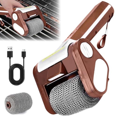 Electric Grill Brush Bristle Free, BBQ Cleaning Brush, 304 Stainless Steel Grill Cleaner, Cordless BBQ Cleaning Kit with LED, Detachable 350 RPM Stainless Roller, BBQ Accessories Kitchen Outdoor