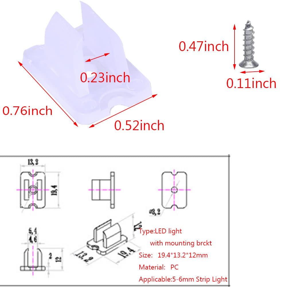 GYGhaoho 120pcs LED Neon Strip Light Mounting Brackets Fixing Clips Ideal for 5-6mm Size Neon Signs DIY Flexible Light Strip Fixing Outdoor Waterproof Strip Light