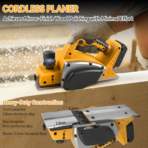 Cordless Electric Hand Planer Compatible with Dewalt 20V Battery, 15000RPM Brushless Power Wood Planer for Woodworking Carpenter Home DIY (Yellow) - Image 6