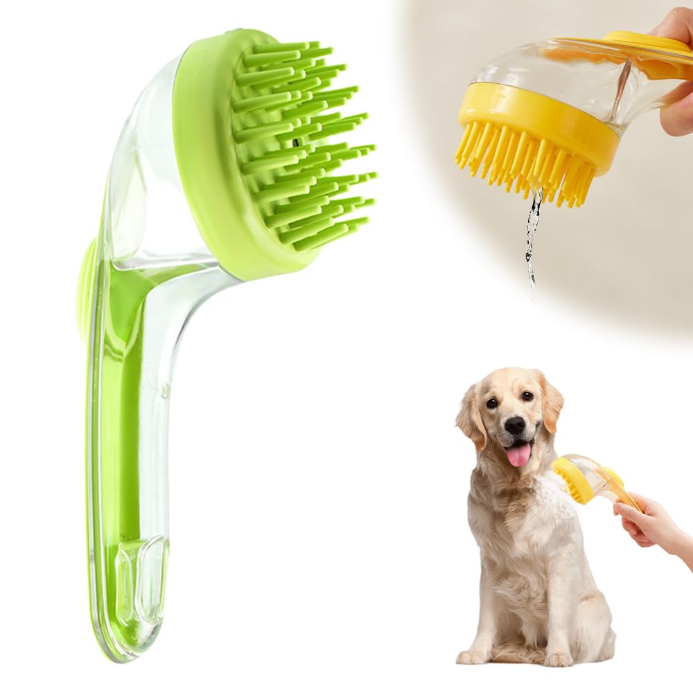 XieJY Pet Bath Brush with Shampoo Dispenser, 2025 New Dog Bath Brush Soft Silicone Bristle for Bathing Pets Grooming Massage Brush (Green)