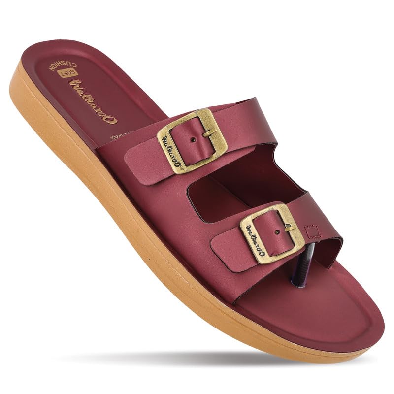 Image of WALKAROO Slip-On Sandals For Women| Soft Cushion Sole & Stylish Double Buckle Upper|Comfortable for Casual, Home, Shopping, Travel|BX2554