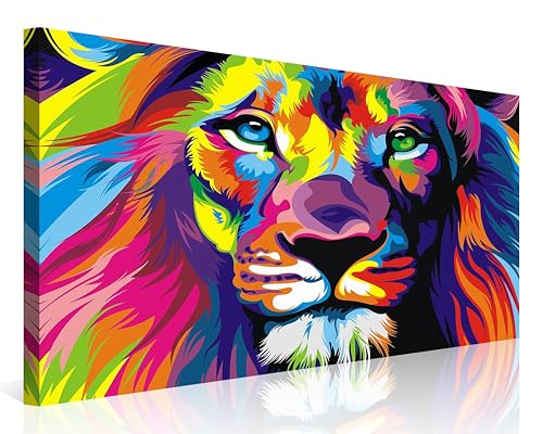 NAN Wind 1Pcs Colorful Lion Art Canvas Prints Vibrant Animal Portrait Abstract Multicolor Lion Face Modern Wildlife Wall Art Rainbow Colors Artwork for Living Room Bedroom Decor