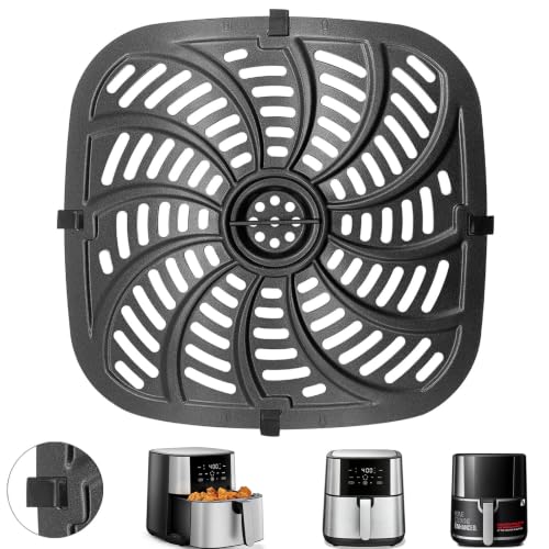 GXF Air Fryer Accessories for Chefman 8 Qt TurboFry 8 Qt 4 in 1 Air Fryer RJ38-SQSS-8T, Air fryer Replacement Tray Rack Parts Grill Pan Grill Crisper Plate with Rubber Bumpers, Dishwasher Safe