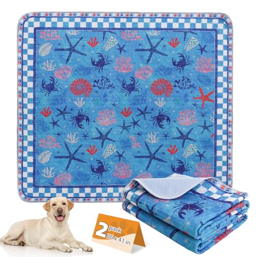 Image of KOOLTAIL Summer Washable Pee Pads for Dogs, 2 Pack Super Absorbent Reusable Puppy Training Pads Waterproof, Nonslip & Leak-Proof Dog Pee Pads,Large Pet Mats Whelping Pads for Floor,Crate,Couch,36 inchx41 inch