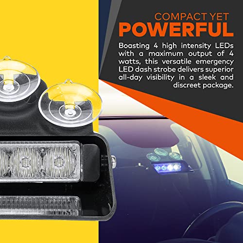 Solarblast Sbwl14 4W Amber White Led Flashing Emergency Dash Light [32 Flash Modes] [Adjustable Angle] [Suction Cups] Yellow Strobe Warning Dash Windshield Light For Truck Vehicles #TOP1