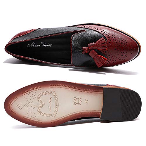 Image of Mona flying Women's Leather Tassel Loafers Slip on Brogue Flat Office Shoes