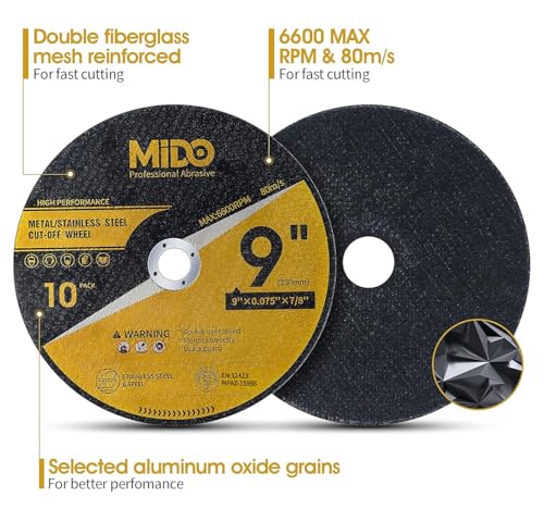 MIDO PROFESSIONAL ABRASIVE 10 Pack Cut Off Wheels 9 Inch Cutting Wheel 9” x .075” x 7/8” Metal&Stainless Steel Cutting Disc Fit for Angle Grinder by MIDO Professional Abrasive - Image 2