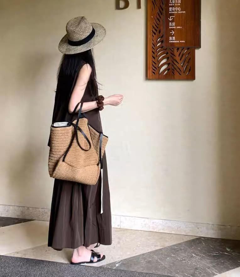 Women's Large Capacity Raffia Straw Woven Shoulder Bag Handbag Seaside Beach Vacation Strap Shopping Hollow Chic Versatile3