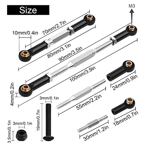 Aluminum Turnbuckles/Camber Links Rc Upgrade Parts For 1/10 Scale Traxxas Slash/Rustler/Hoss/Stampede/Bandit Vxl 2Wd 4X4 Bigfoot Rc Cars,70-80Mm Eye-To-Eye Adjustable Parts (Black) #TOP2