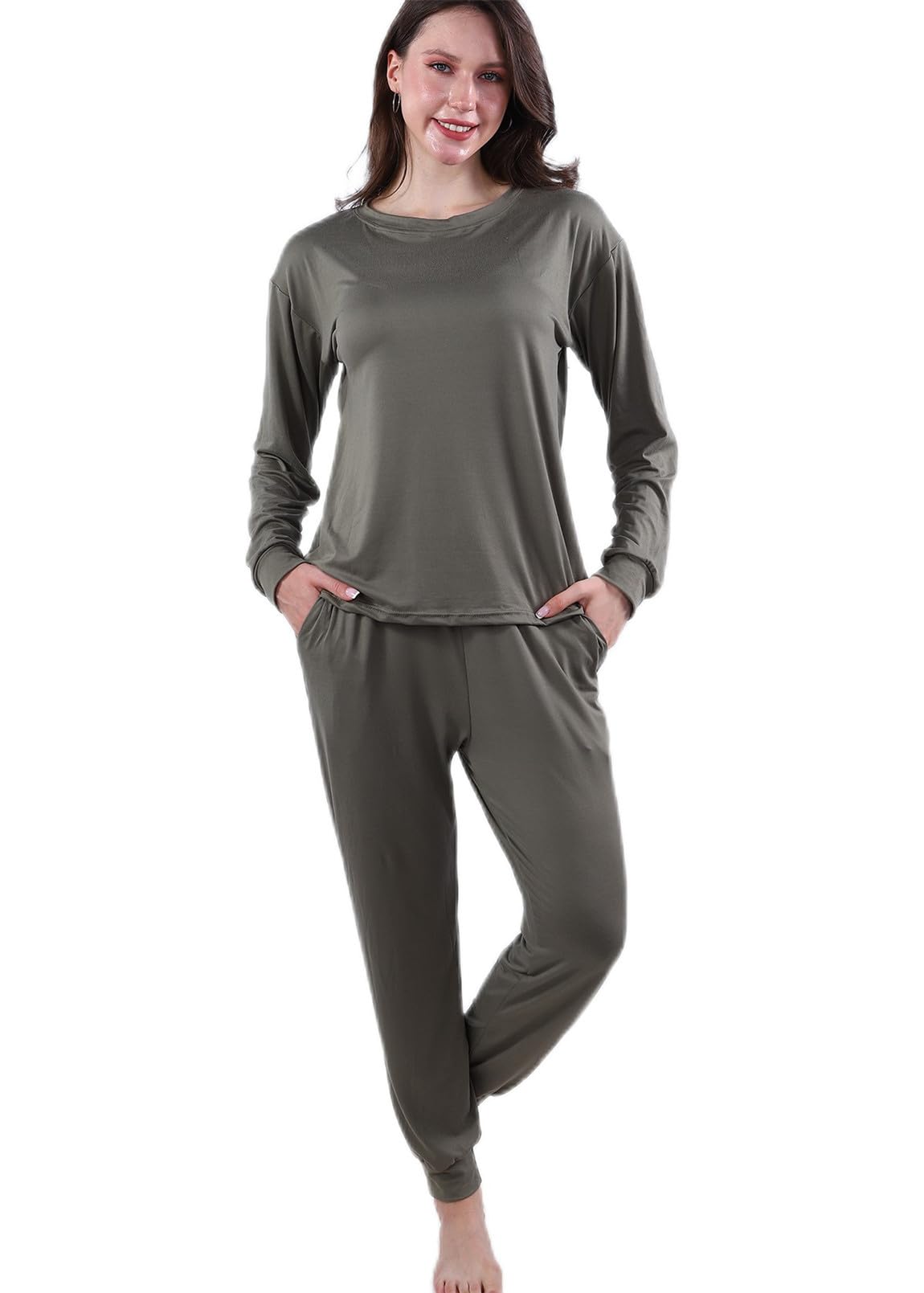Awlsyj Women's Pajamas Lounge Sets 2 Piece Pjs Set Long Sleeve Sleepwear with Pockets