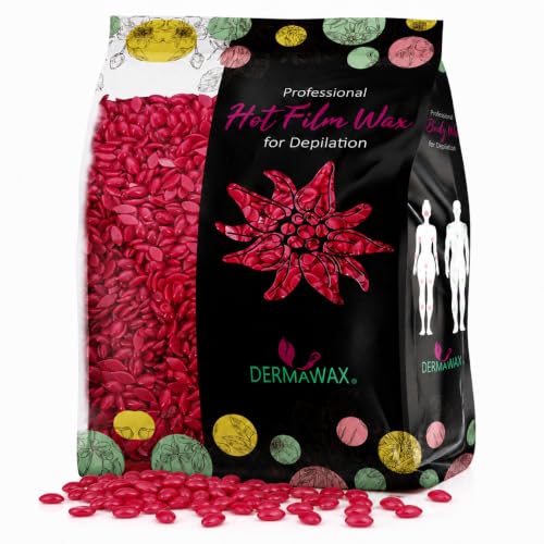 Perles de cire chaude épilation sans bande pelable femme homme- Dermawax Rose professionnelle visage maillot intégral aisselles jambes- 500 g- Fabriqué en Italie