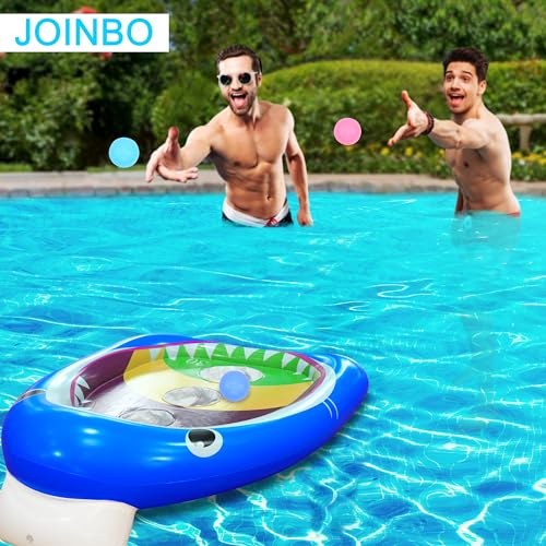 Pool Shark Cornhole Board Games Toys Set, Summer Inflatable Shark Floating Swimming Pool Ring Toss Toys for Kids Adults Family for Pool Party Water Carnival