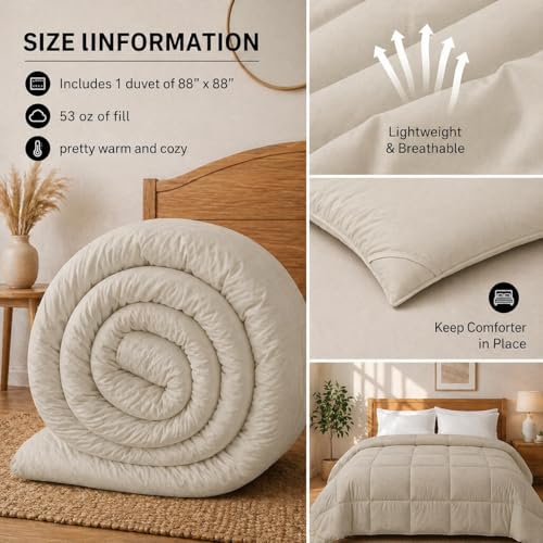 Image of Luxury Hotel Collection Cotton Comforter | All-Season Lightweight Quilt for Hot Sleepers | Plush, Breathable & Box-Stitched (King) Ivory