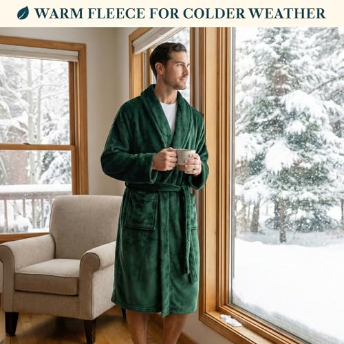 Image of PAVILIA Mens Soft Robe Bathrobe for Men, Lightweight Fleece Male Robe Long Bath Shower Spa