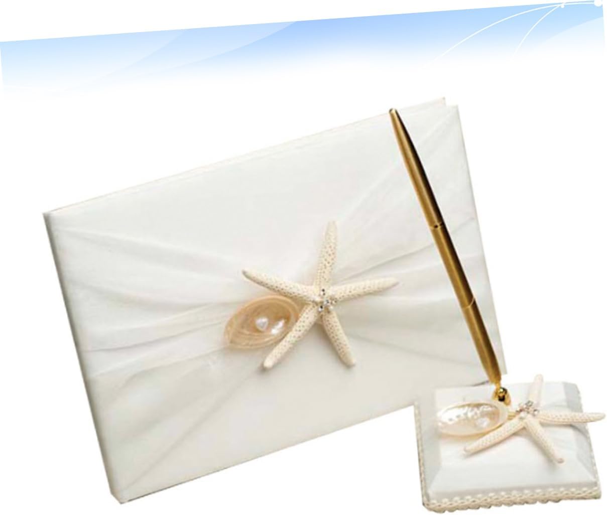 LIFKOME Beach Style Guest Book for Engagement Wedding Ceremony DIY Message Book with Pen Holder Elegant Attendance Book for Guest Sign in Wedding Souvenir