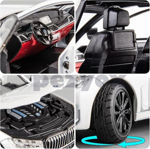 Image of Diecast BMW 7Series 760 THE7 Toy Car 1:24 Scale Model,Pull Back Vehicles Alloy Simulation Supercar with Lights and Sound Also for Car Dashboard,Kids (White)