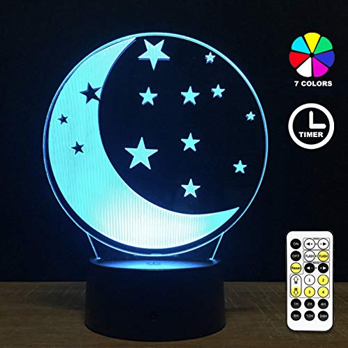 Easuntec Kids Night Light Moon Star Night Light 7 Colors Change with Timer Remote Perfect All-Night Companion for Kids Gifts for Kids(Moon Star)