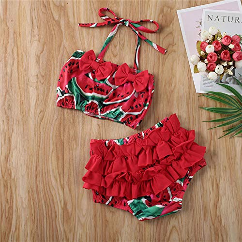 Toddler Baby Girl Bathing Suit 1-2T Swimsuit Girl Bikini Tankini Set Two Piece Girls Swim Suits Swimwear Halter Top + Shorts Watermelon Summer Beach Outfits 12-24 Months #TOP2