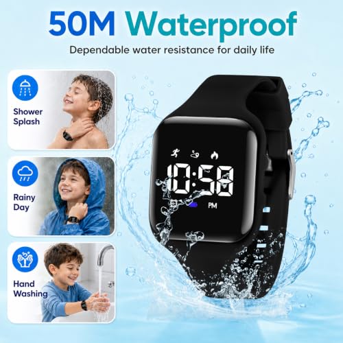 Image of Kids Watches for Girls Boys Digital Sport Watch with Step Counter Pedometer Vibration Alarm Clock, No App Waterproof Fitness Tracker Kids Watch Boys Girls Teens Students Ages 5-16