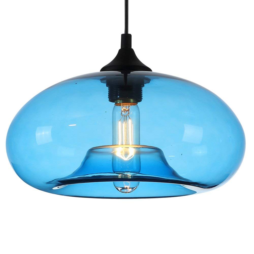 YINGTECH- Industrial Glass Lampshade with Black Cord Ceiling Pendant Light E27 Base LOFT Hanging Light Kitchen (Blue)