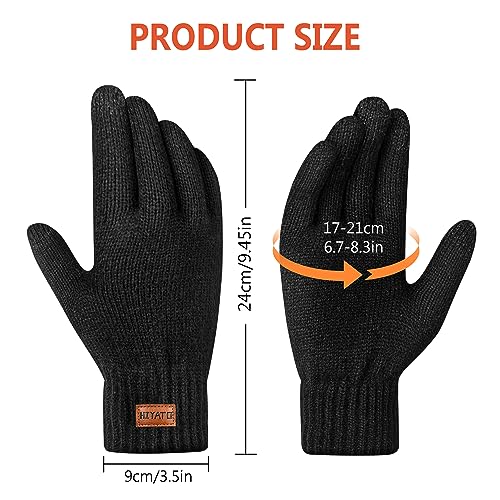 HIYATO Handschuhe herren, Verdickte Touchscreen Winterhandschuhe, Warme Strickhandschuhe mit Fleece Innenfutter für Damen und Herren (Schwarz)