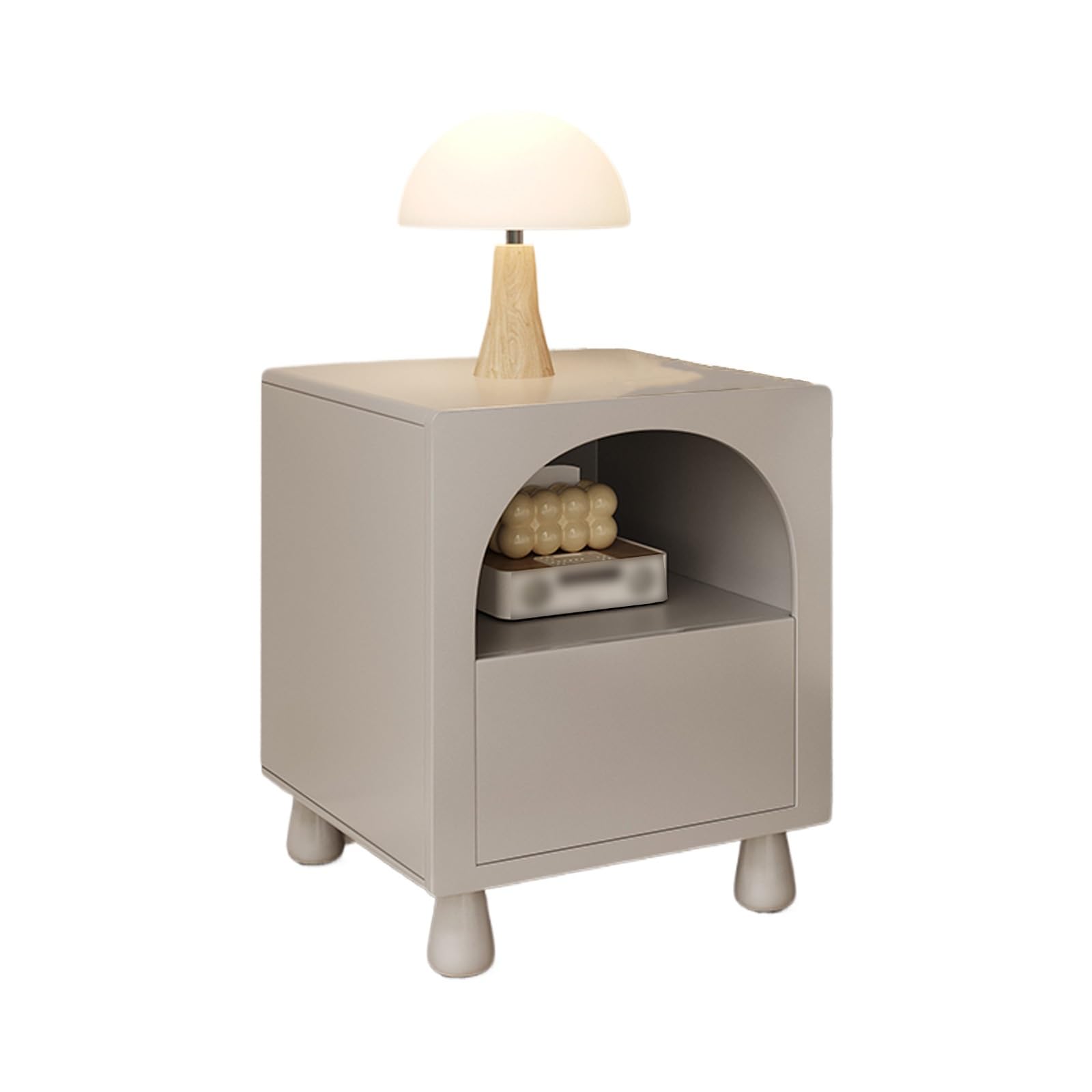 Table de chevet étroite pour petits espaces avec rangements en bois massif gris