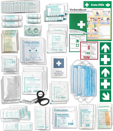 NEUE DIN 13169 − Verbandkastenfüllung Erste-Hilfe-Koffer-Füllung Nachfüllset für Verbandskasten + Erste-Hilfe-Anleitung + BG-Info-Paket - für Betriebe - Baustelle - öffentliche Einrichtungen LW