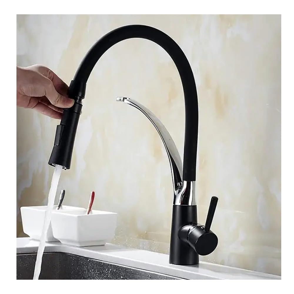 Kitchen Mixer Sink Faucet Brass Torneira Tap Kitchen Faucets Hot Cold Deck Mounted Bath Mixer Tap XT-145(Chrome with Black)