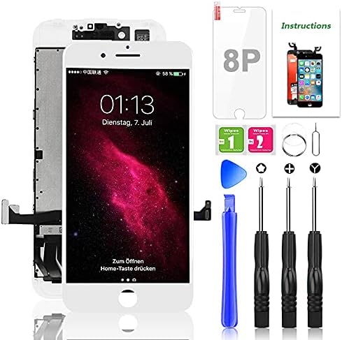 for iPhone 8 Plus Screen Replacement White 5.5 inch,YOXINTA 3D Touch LCD Screen Digitizer Replacement Frame Display Assembly Set with Repair Tool Kit (iPhone 8 Plus Screen, White)