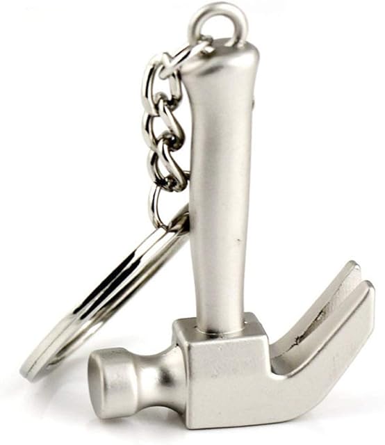 IKAAR Keyring Metal Keychain Mini Claw Hammer Pendant Mini Tools Mens Ornament Christmas Birthday Gift Silver