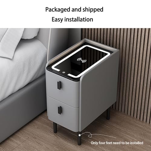 Holzbett Tisch mit Bluetooth Audio und Ladestation Smart Design mit zwei Schubladen Dunkel Grau Finish Multifunktional und stilvoll 25cm breit