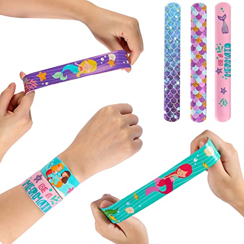 Golray 48 Pcs Mermaid Slap Bracelets For Kids Girls Snap Bracelet Bands Mermaid Toys Party Favors Classroom Prize Gifts, Meramid Party Favors Goodie Bags Fillers #TOP2