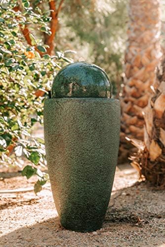 Xbrand Modern Stone Textured Round Sphere Water Fountain w/LED Lights Indoor/Outdoor Décor,Green