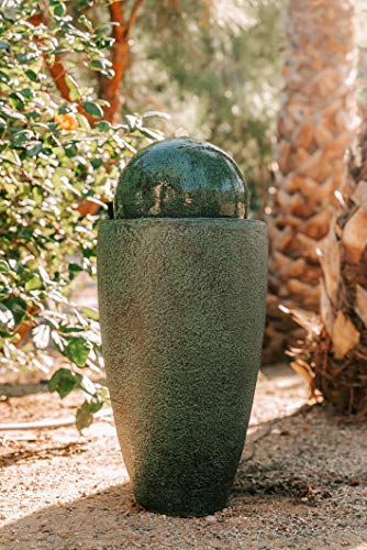 Xbrand Modern Stone Textured Round Sphere Water Fountain W/Led Lights Indoor/Outdoor Décor,Green #TOP17