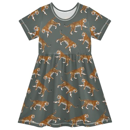 Toddler Girls Dress Summer Tigers Dresses Short Sleeve Clothes Casual Sundress 2-8Y