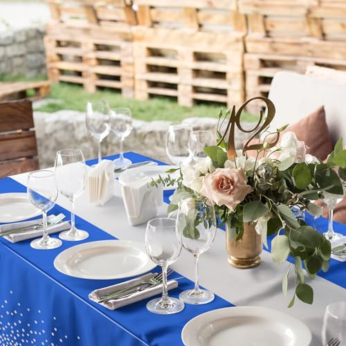 Image of 1Pcs Blue Silver Tablecloth Party Decorations,Plastic Royal Blue Table Cloth Printed Silver Table Runner Disposable Rectangle Tables Cover for Anniversary Wedding Graduation 2024 Party,54 x108 Inch