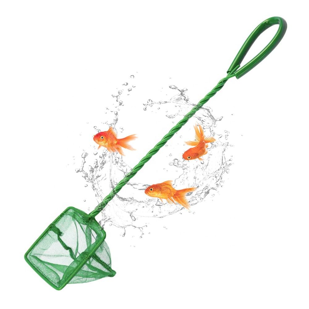 HZXINYI Aquarium Fishing Net - Square Fine Mesh Fish Tank Net with Long Handle for Catching Small Fishes Shrimps or Cleaning Fish Tanks (Green)