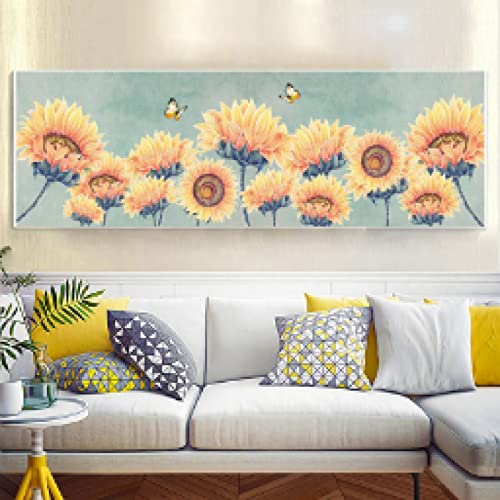 Impression sur toile tournesol 70x210cm finition artistique de qualite pour salon
