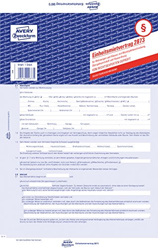 Avery Zweckform 2873 Einheitsmietvertrag (für Wohnungen und Häuser A4 selbstdurchschreibend) 1 Stück blau