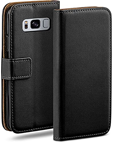 moex Klapphülle für Samsung Galaxy S8 Plus Hülle klappbar, Handyhülle mit Kartenfach, 360 Grad Schutzhülle zum klappen, Flip Hülle Book Cover, Vegan Leder Handytasche, Schwarz