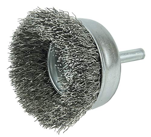 Image of Weiler 14319 2 inch Crimped Wire Utility Cup Brush, 0.0118 inch Stainless Steel Fill, 1 /4 inch Stem, Made in The USA (Pack of 10)