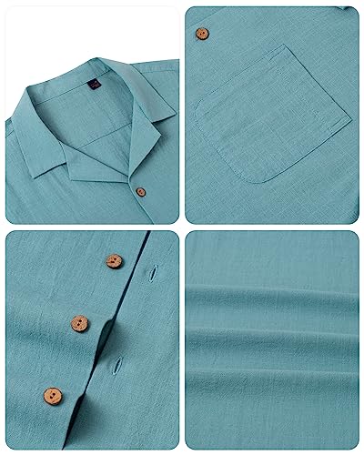 Image of Alimens & Gentle Mens Linen Shirts Cotton Hawaiian Shirts Short Sleeve Button Down Shirts Casual Summer Beach Tops