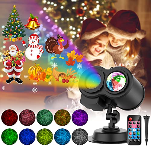 YAZAKI Jeux de Lumiere, 2-in-1 Télécommande Projecteur de Noël with 12 Motifs Commutables et 10 Couleurs Effet de Vague d'eau pour Jardin de Fête de Noël à l'Extérieur à l'Intérieur Cover