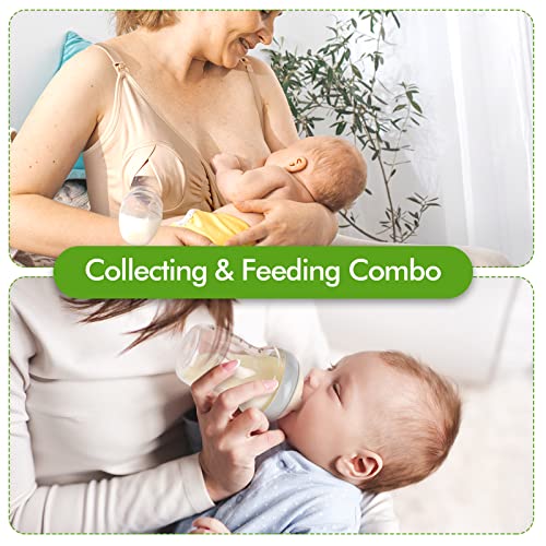 Haakaa Manual Breast Pump 4Oz/100Ml And Glass Baby Bottle 6.3Oz/180Ml With Anti-Colic Body For Baby Feeding (Variable Flow Nipple, 6M+, Grey) #TOP1