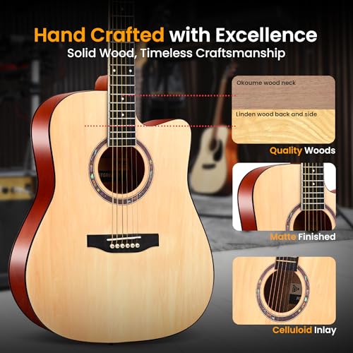 image for Pyle Full Size Acoustic Guitar Kit, Steel String, Dreadnought Cutaway,