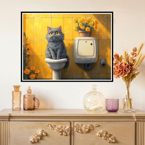 Diamond Painting adultos de gato con cuentas 5D brillantes para decoración de baño